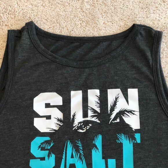 NWOT Shein Women's Sun Salt Sand Palm Tropical Tank Top Tee - Picture 4 of 10